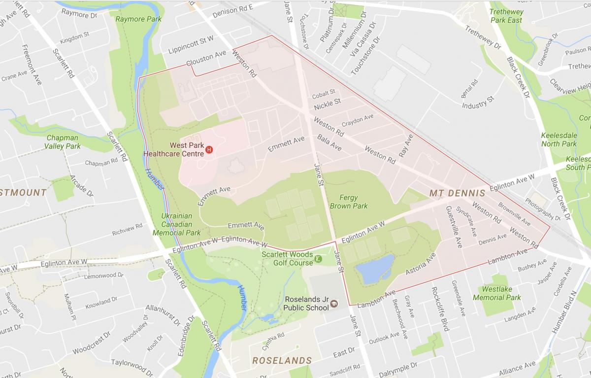 Mapa de Monte Dennis barrio de Toronto