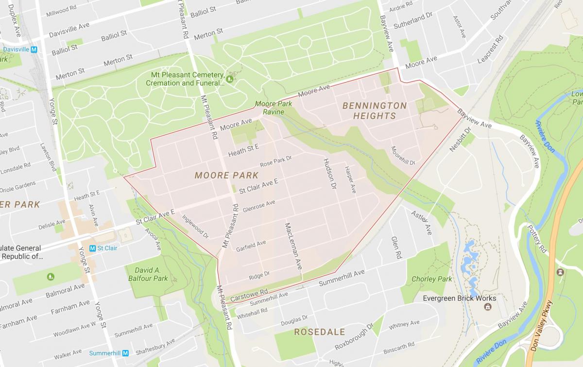 Mapa de Moore Park barrio de Toronto