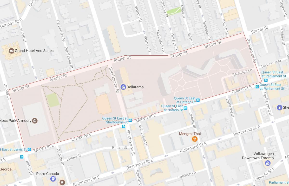 Mapa de Moss Park barrio de Toronto