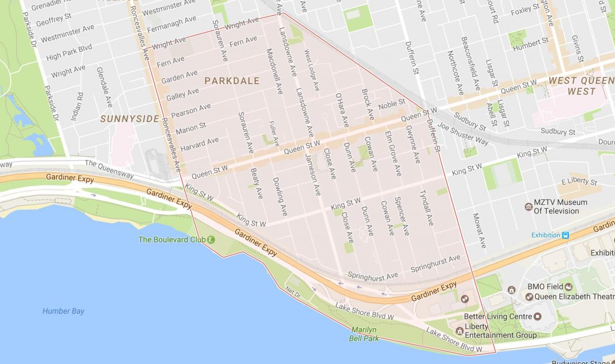 Mapa de Parkdale barrio de Toronto