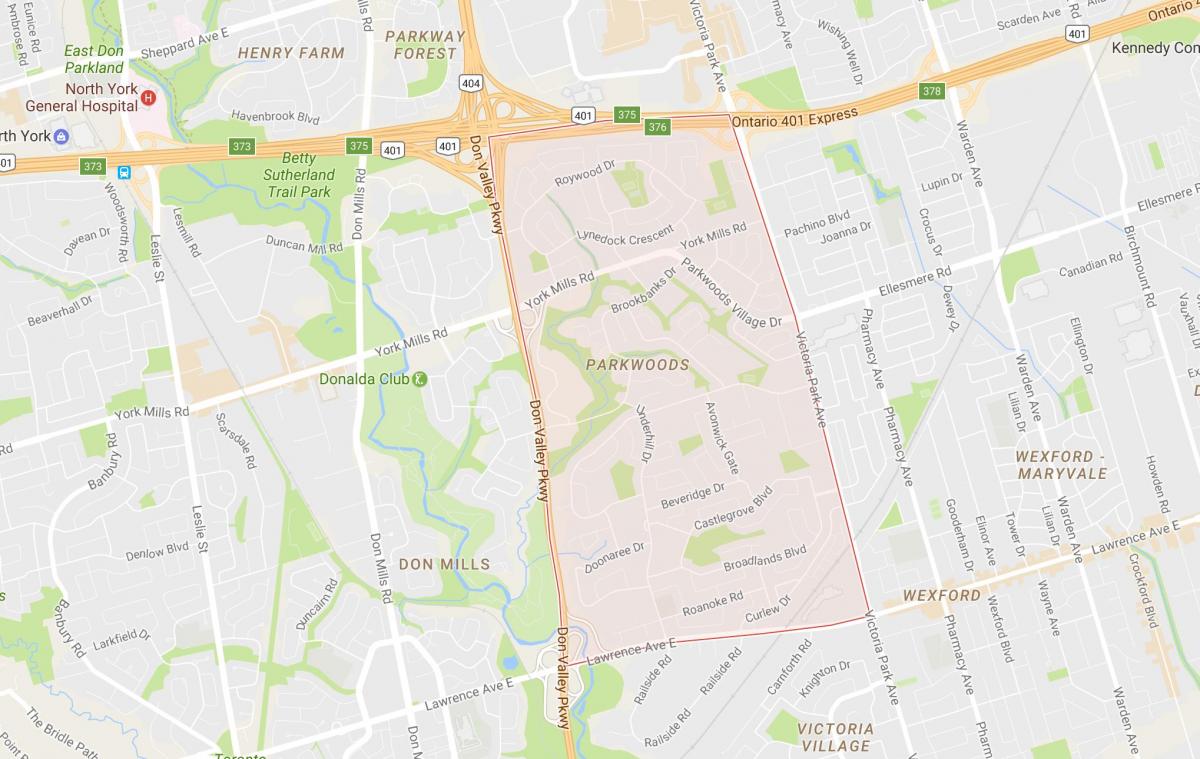 Mapa de Parkwoods barrio de Toronto