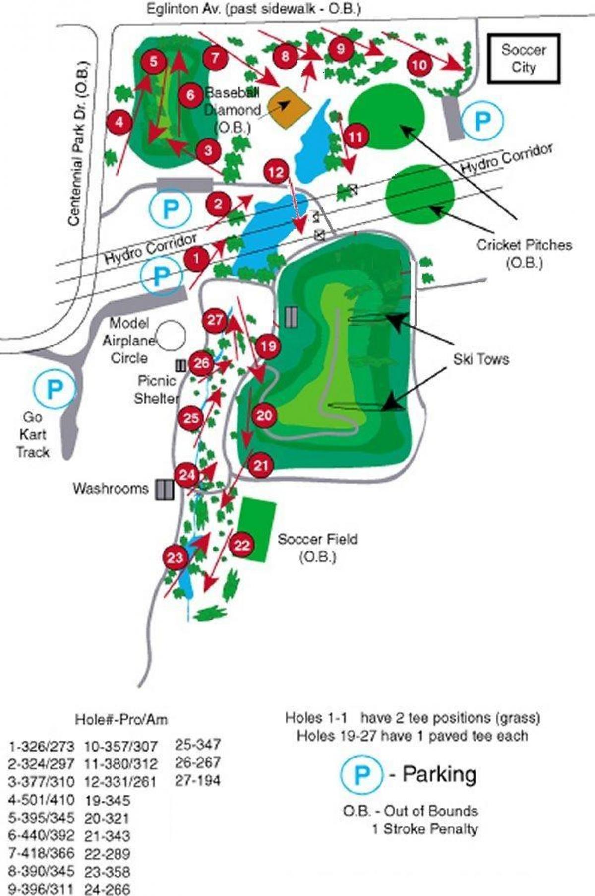 Mapa de Parque Centenario de campos de golf de Toronto