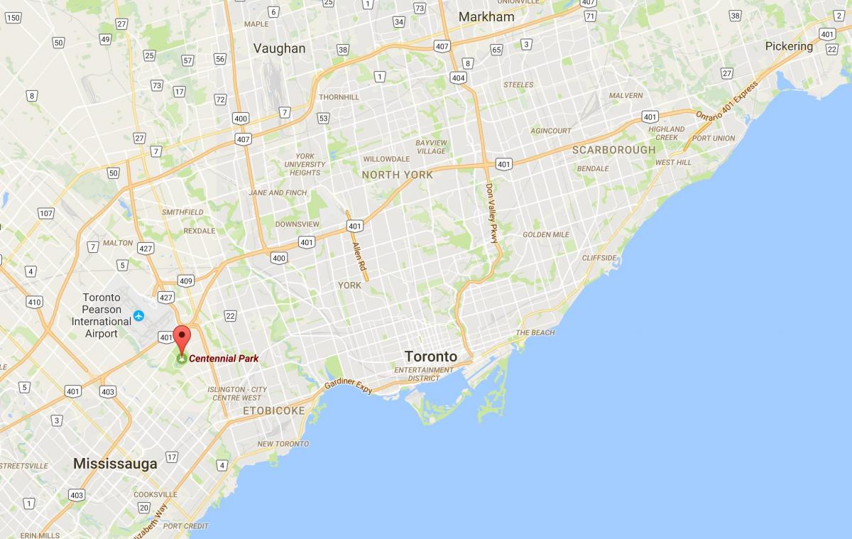 Mapa del Parque del Centenario del distrito de Toronto