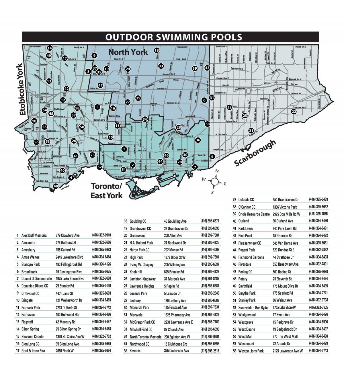 Mapa de piscinas al aire libre de Toronto
