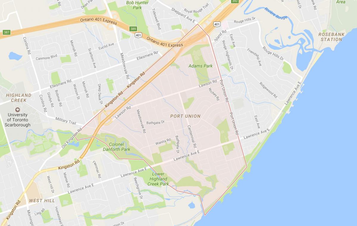 Mapa de Puerto de la Unión barrio de Toronto
