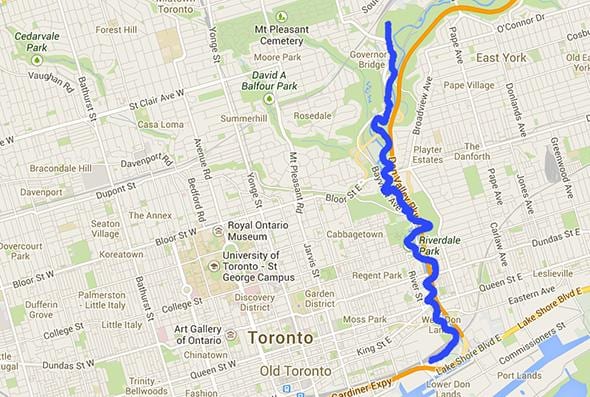 Mapa de río Don en Toronto