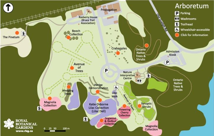 Mapa de real jardín botánico Arboretum