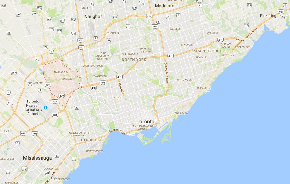 Mapa de Rexdale distrito de Toronto