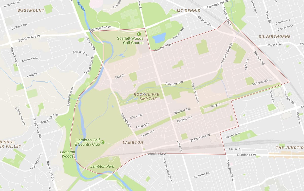 Mapa de Rockcliffe–Smythe barrio de Toronto