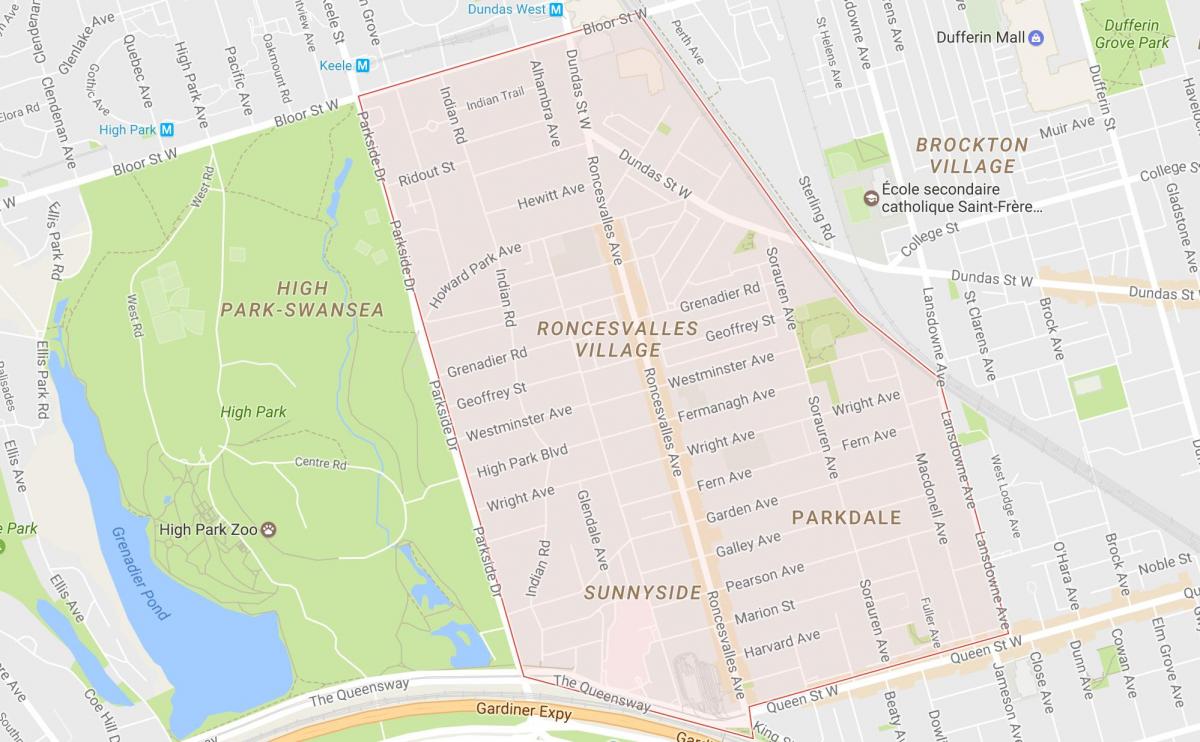 Mapa de Roncesvalles barrio de Toronto