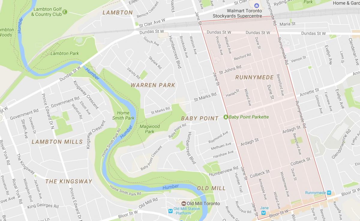 Mapa de Runnymede barrio de Toronto