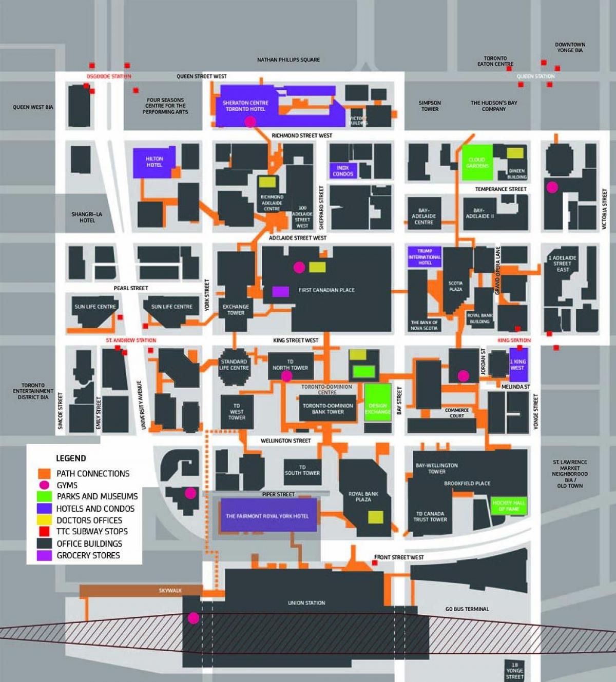 Mapa de Ruta de Toronto, en el Centro de la Calzada Peatonal