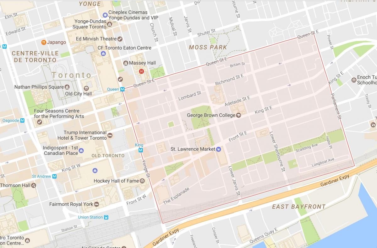 Mapa de San Lorenzo barrio de Toronto