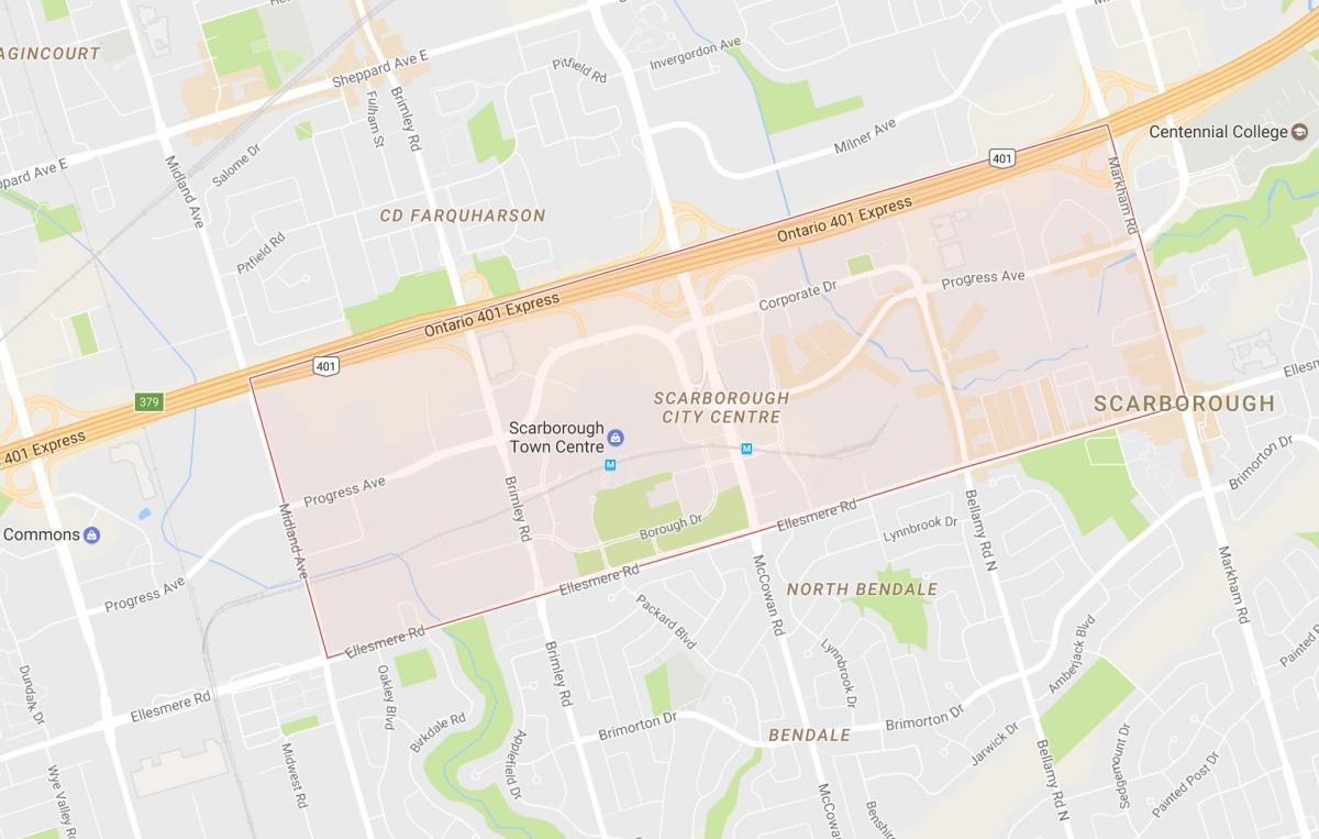 Mapa de Scarborough Centro de la Ciudad, barrio de Toronto