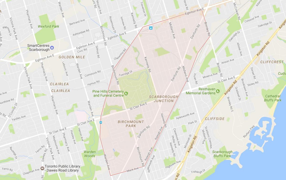 Mapa de Scarborough Unión barrio de Toronto