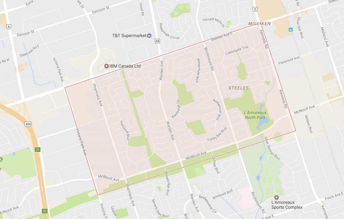 Mapa de Steeles barrio de Toronto