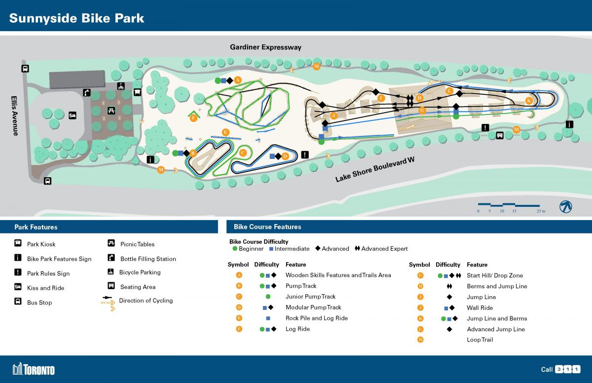 Mapa de Sunnyside en el Bike Park de Toronto