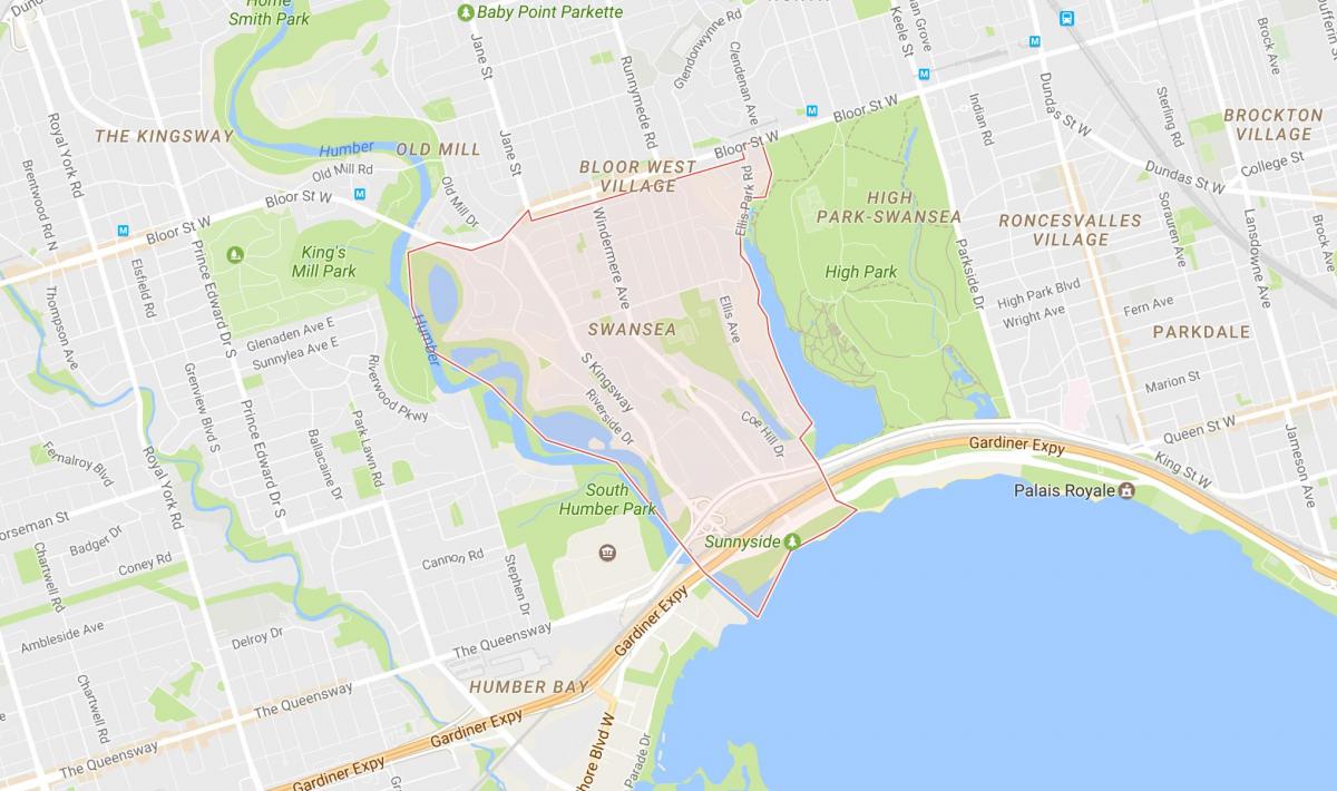 Mapa de Swansea barrio de Toronto