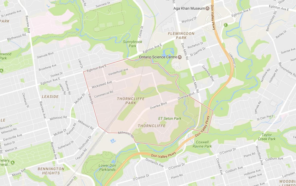 Mapa de Thorncliffe Parque de barrio de Toronto