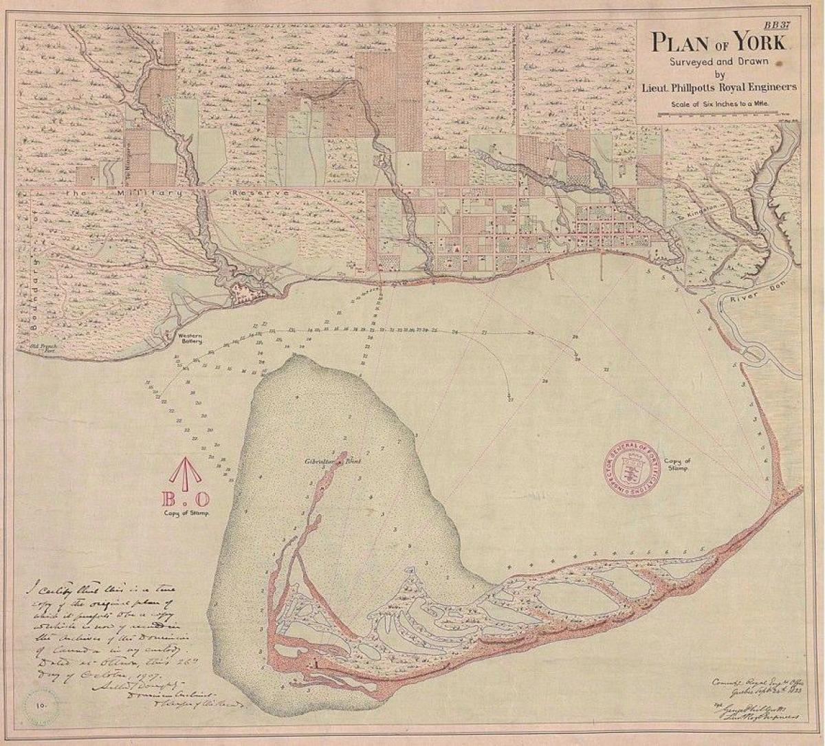 Mapa de la tierra de York de Toronto 1787-1884