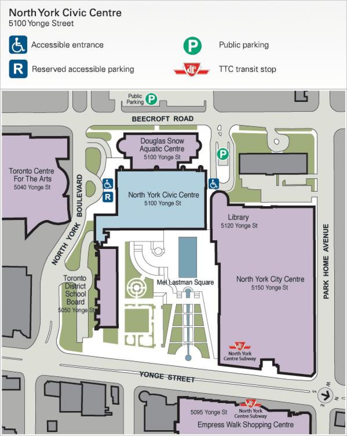 Mapa de Toronto Centre for the Arts de estacionamiento