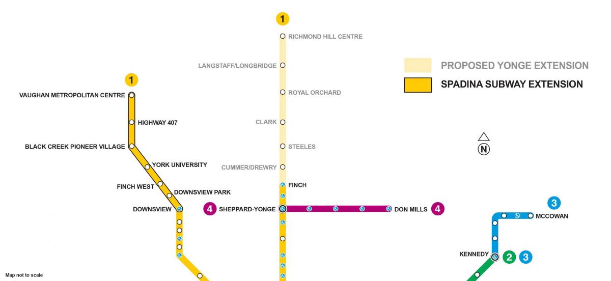 Mapa de la extensión del metro de Toronto