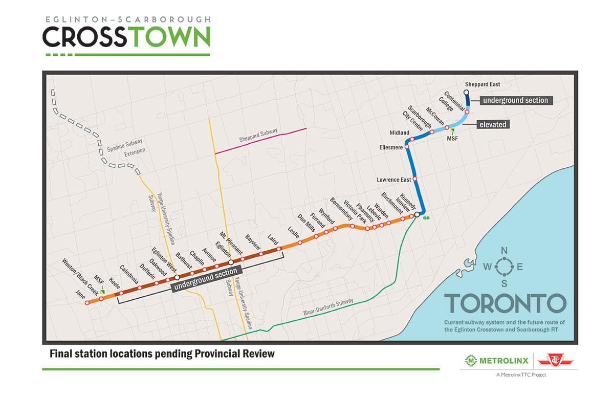 Mapa de Toronto metro de la línea 5 Eglinton