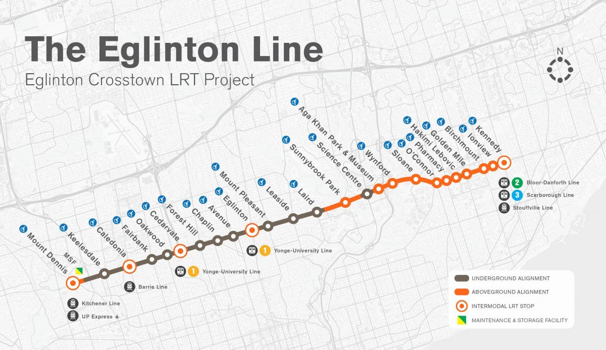 Mapa de Toronto metro Eglinton proyecto de la línea