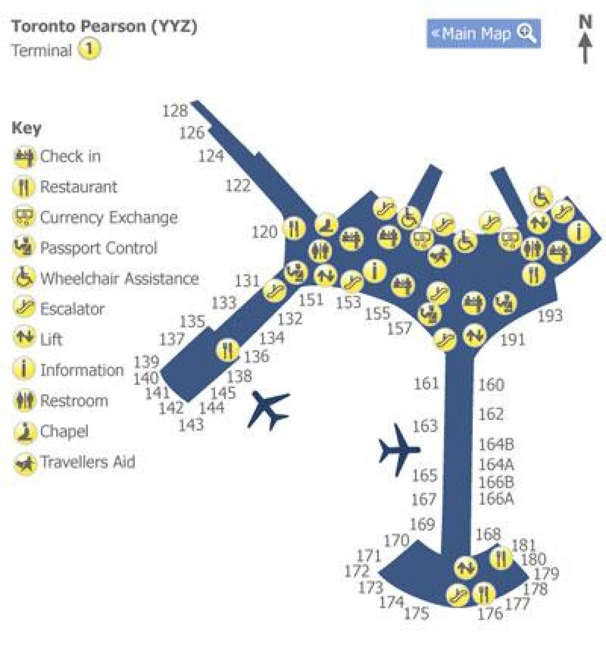 Mapa de Pearson de Toronto aeropuerto terminal 1