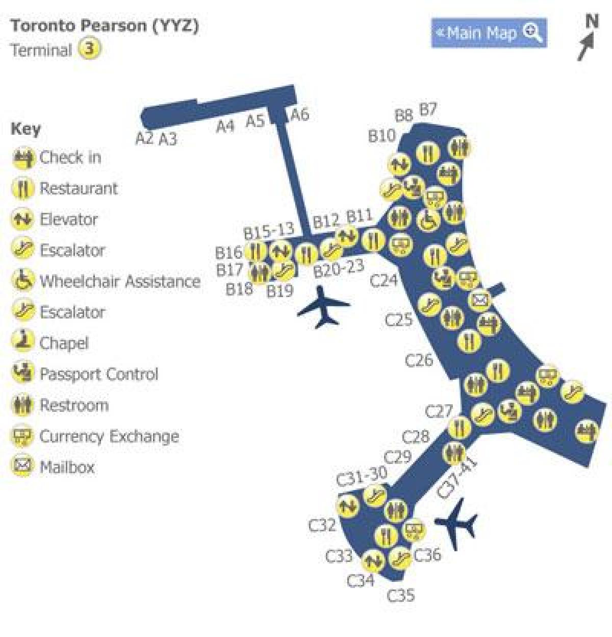 Mapa de Toronto Pearson airport terminal 3