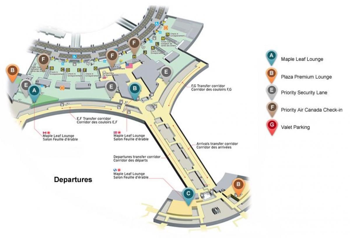 Mapa de Toronto Pearson international airport terminal de salidas