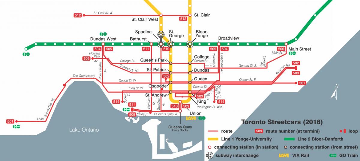 Mapa de Toronto sistema de tranvías