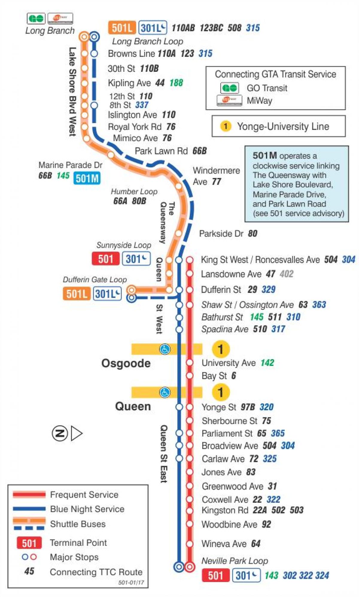 Mapa de la línea de tranvía 501 Reina