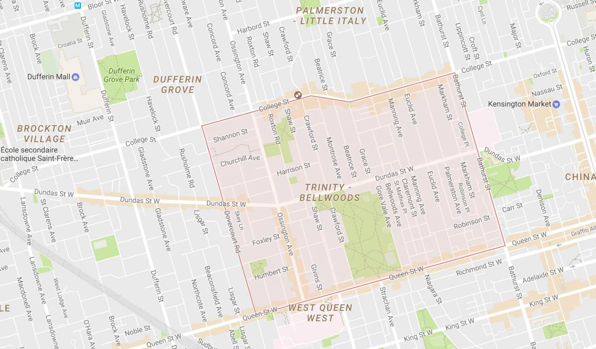 Mapa de Trinity Bellwoods barrio de Toronto