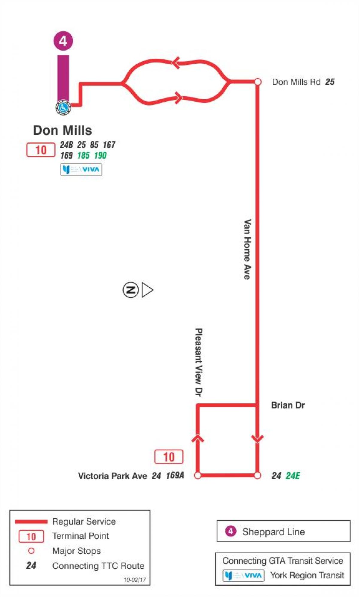 Mapa de TTC 10 Van Horne ruta de autobús de Toronto