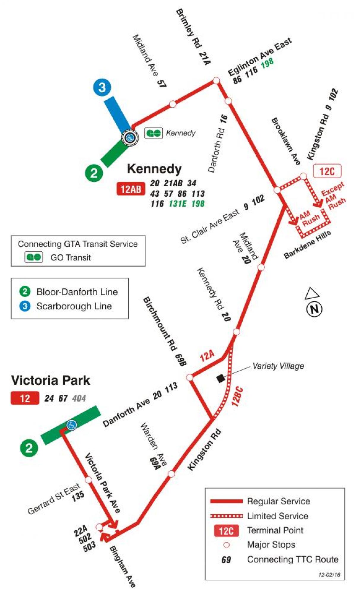 Mapa de TTC 12 Kingston Rd ruta de autobús de Toronto