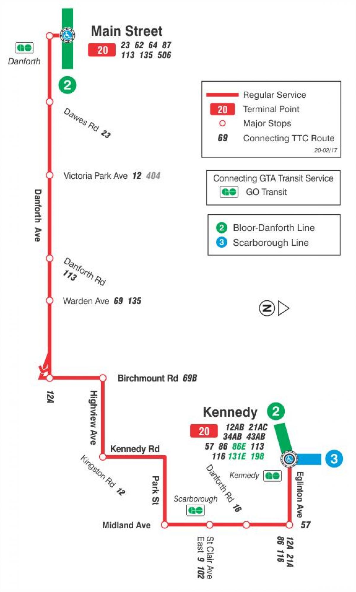 Mapa de TTC 20 Acantilado de la ruta de autobús de Toronto
