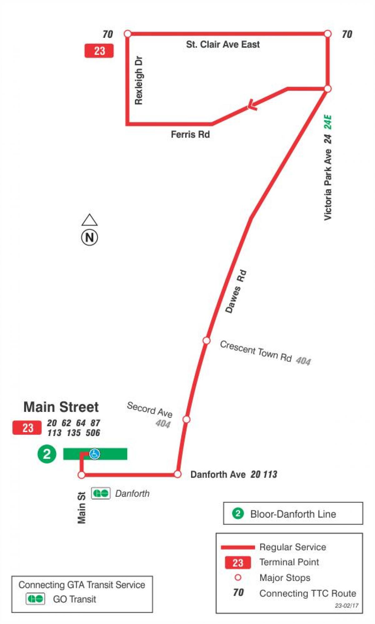 Mapa de TTC 23 Dawes la ruta de autobús de Toronto