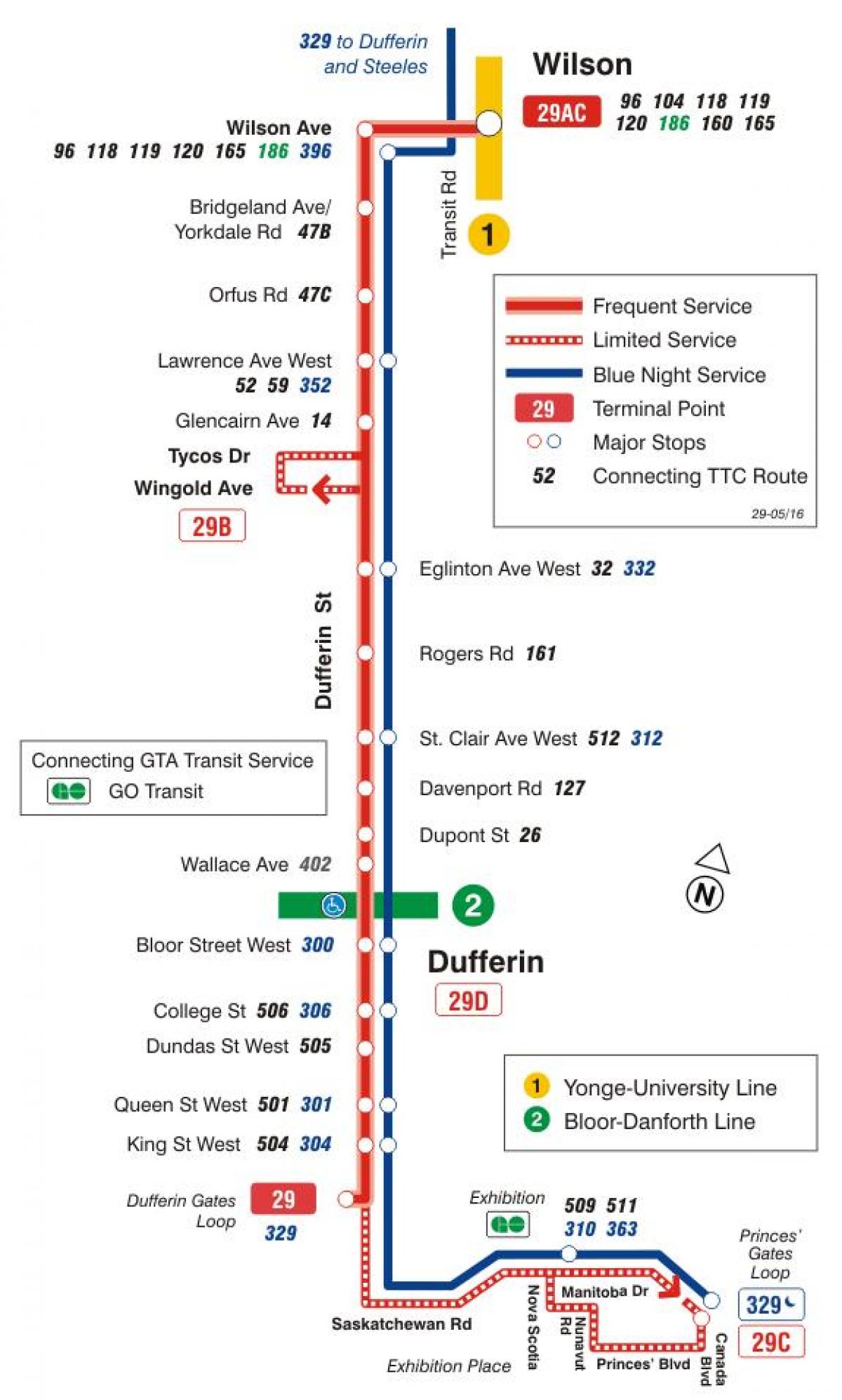 Mapa de TTC 29 de Dufferin la ruta de autobús de Toronto