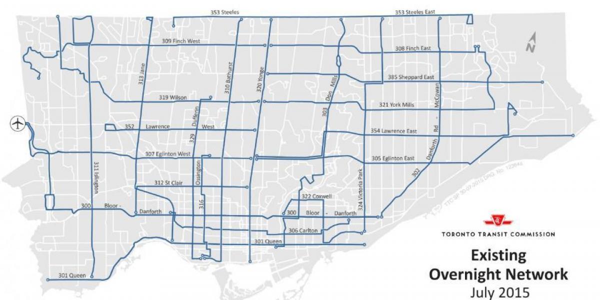 Mapa de TTC la noche a la mañana de la red de autobuses