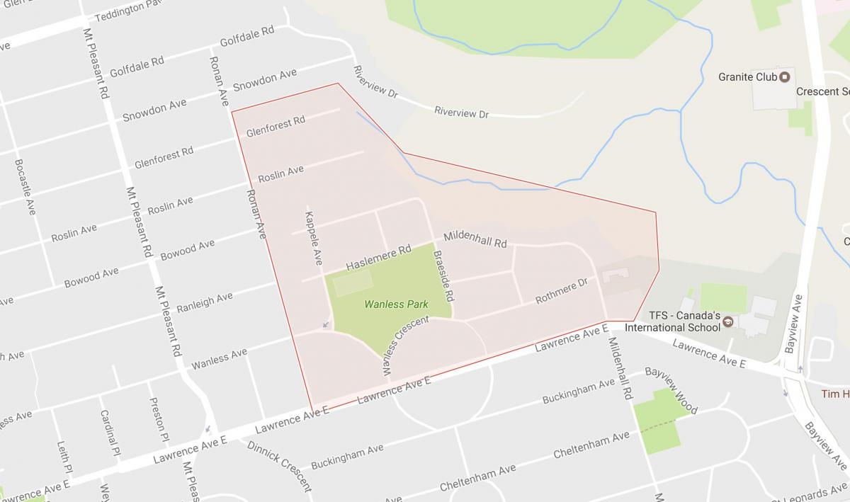 Mapa de Wanless Parque de barrio de Toronto