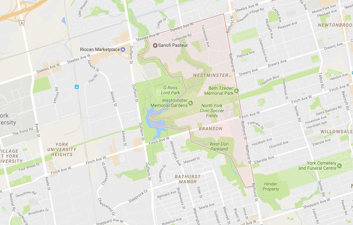 Mapa de Westminster–Branson barrio de Toronto