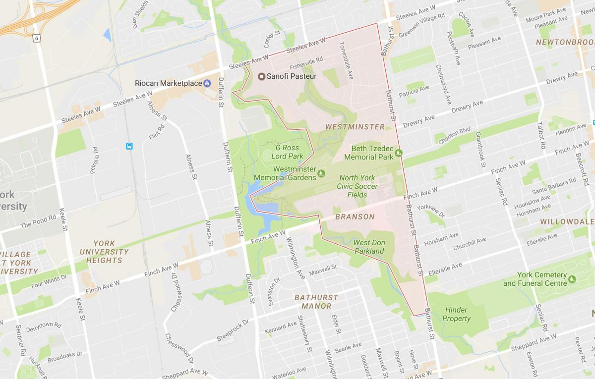 Mapa de Westminster–Branson barrio de Toronto