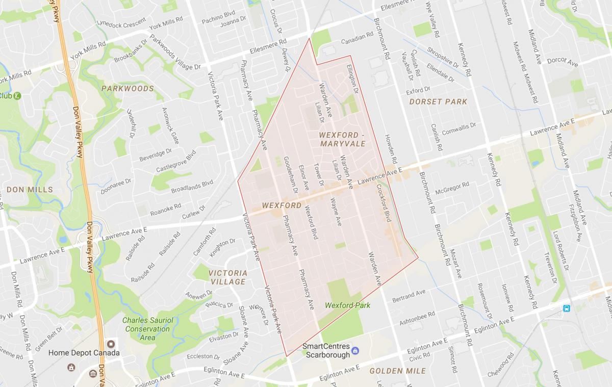 Mapa de Wexford barrio de Toronto