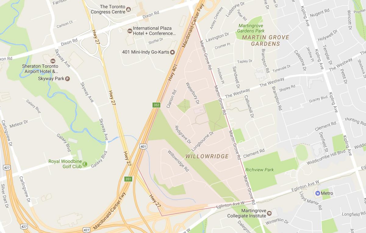 Mapa de Willowridge barrio de Toronto