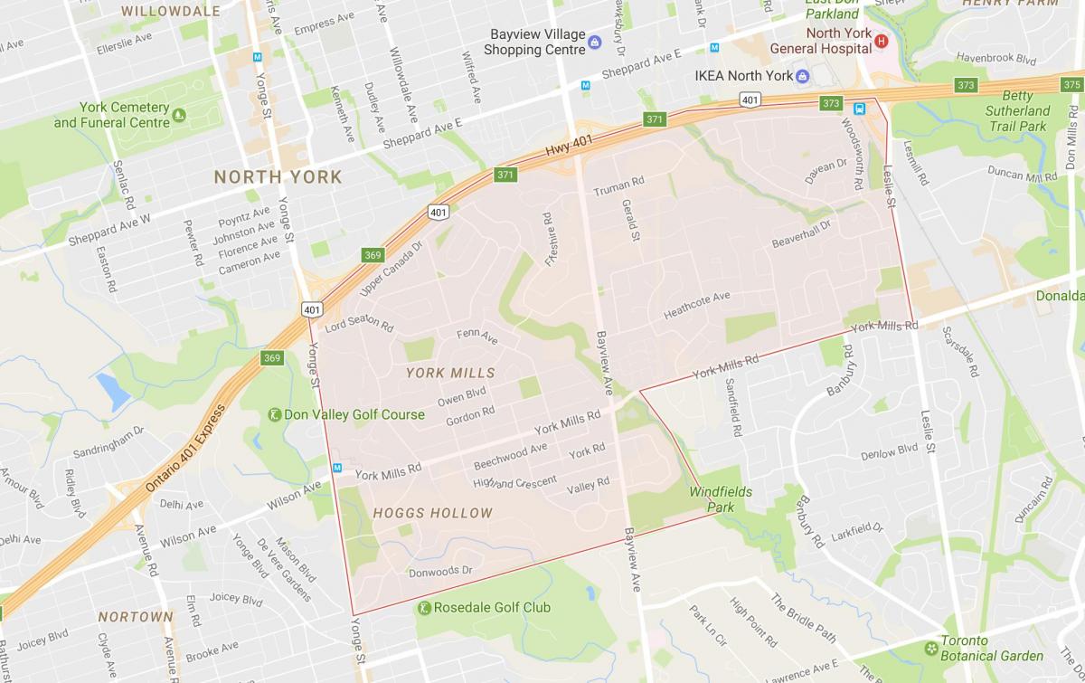 Mapa de York Mills barrio de Toronto