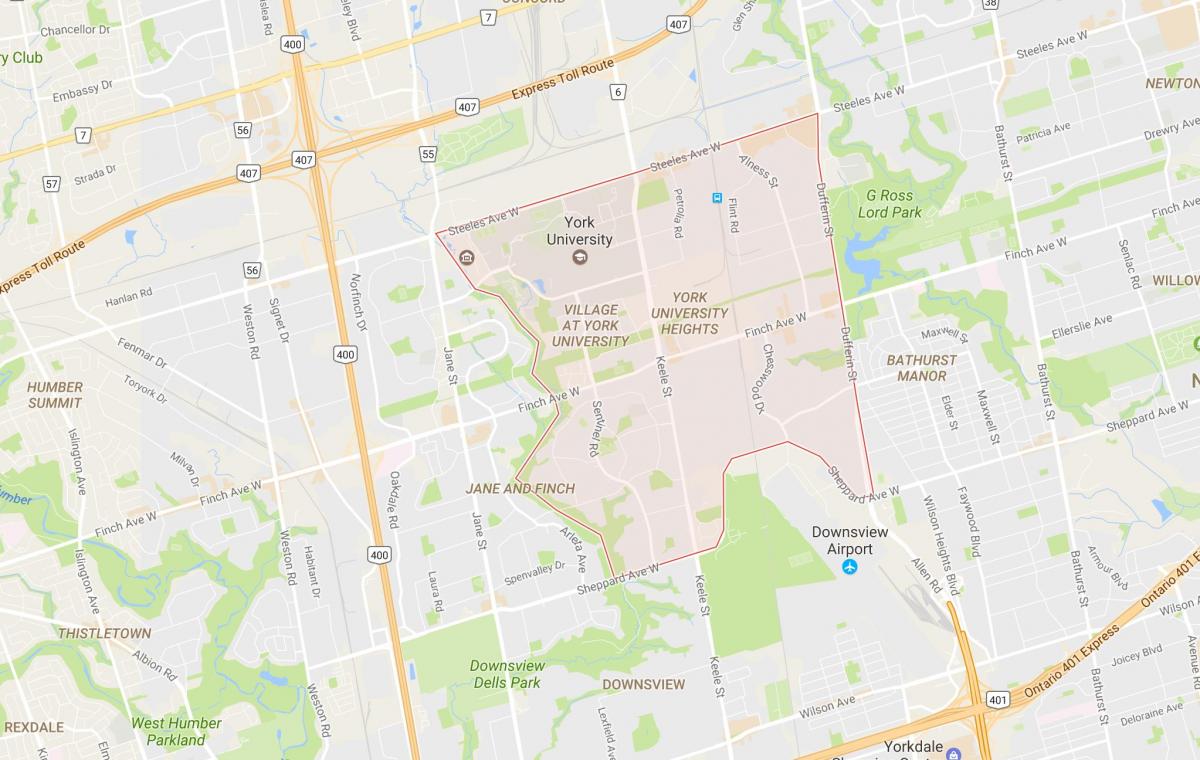 Mapa de York University Heights barrio de Toronto