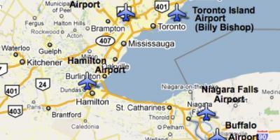 Mapa de Aeropuertos cerca de Toronto