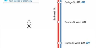 Mapa de la línea de tranvía 511 Bathurst