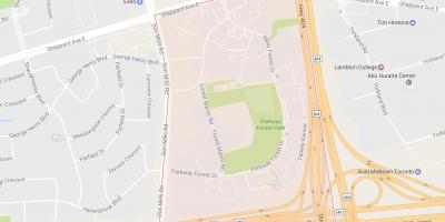 Mapa de Parkway Bosque barrio de Toronto
